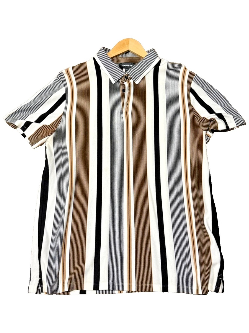 Express Men's Size L Striped Short Sleeve Polo Shirt